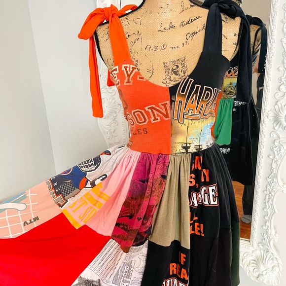 New York Couture Reworked VINTAGE Harley Davidson Logo T-Shirts PATCHWORK Dress - Picture 11 of 12